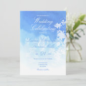Delikate Blue Watercolor Hochzeit Einladung (Stehend Vorderseite)