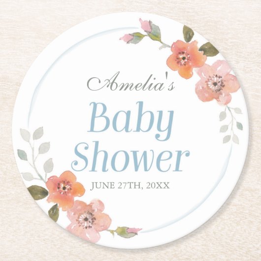 Delikate Blues Blue Boy Baby Dusche Runder Pappuntersetzer (Vorderseite)