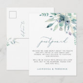 Delikate Blues Floral Wedding Postponement Ankündigungspostkarte (Vorne/Hinten)