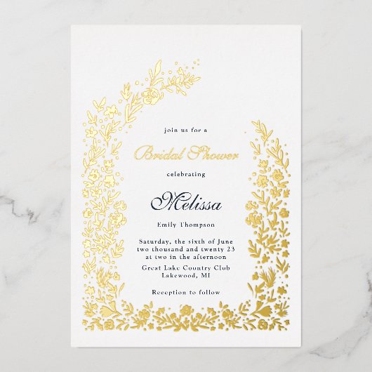 Delikate Blume Arch Brautparty Hochzeit Folieneinladung (Vorderseite)