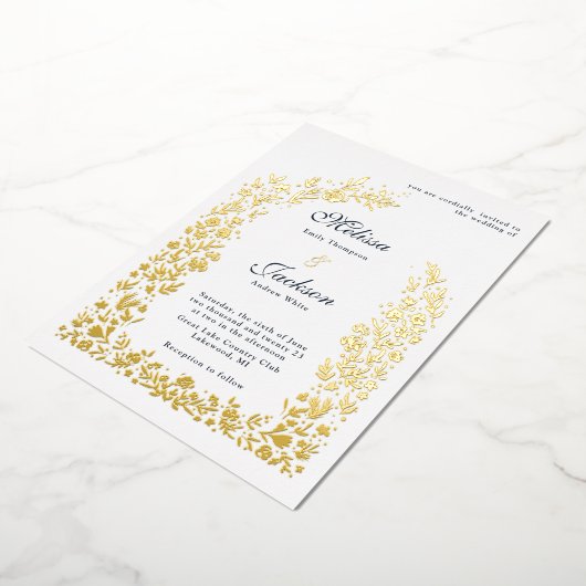 Delikate Blume Arch Wedding Design Foil Einladung (Gedreht)