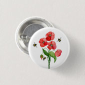 Delikate Blume aus Scharlachrot und Hummeln Button (Vorne & Hinten)