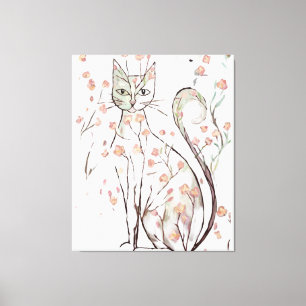 Delikate Blume Cat Illustration Leinwanddruck