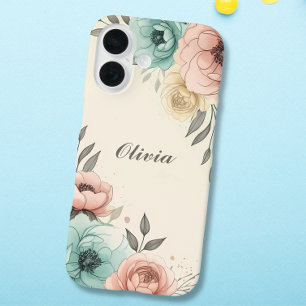 Delikate Blume der Wasserfarbe iPhone 16 Hülle