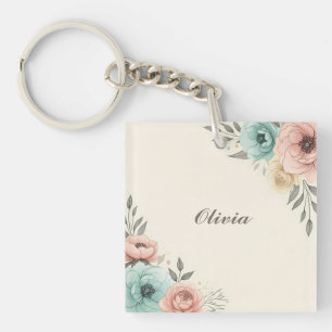 Delikate Blume der Wasserfarbe Schlüsselanhänger