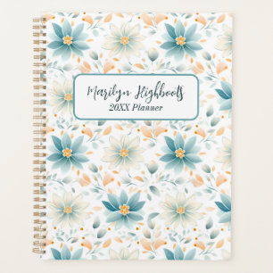 Delikate Blume in Blau und Weiß mit orangen Blätte Planer