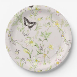 Delikate Blume mit einem Schmetterling im chinesis Pappteller