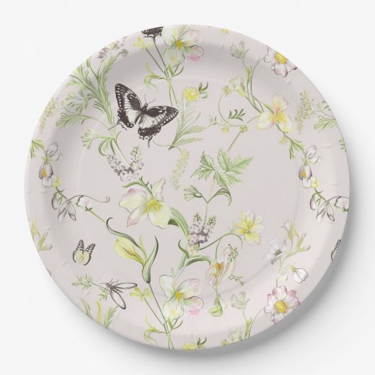 Delikate Blume mit einem Schmetterling im chinesis Pappteller (Vorderseite)