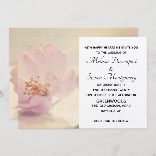 Delikate Blume Soft Pink Cherry Blossom Einladung (Vorne/Hinten)