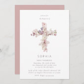 Delikate Blume überqueren die Taufe Christening Einladung (Vorne/Hinten)