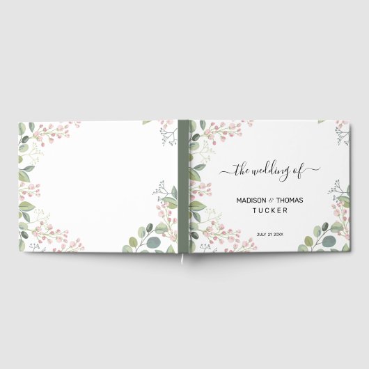 Delikate Blume und Eukalyptus-Blätter Gästebuch (Voll)