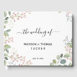 Delikate Blume und Eukalyptus-Blätter Gästebuch