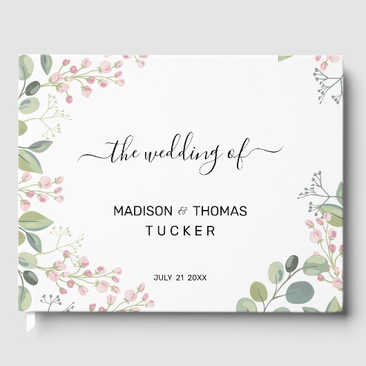 Delikate Blume und Eukalyptus-Blätter Gästebuch (Vorderseite)