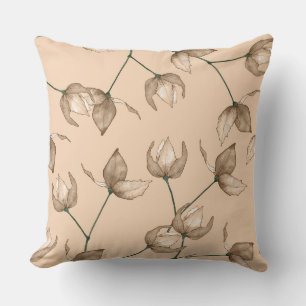 Delikate Blumen in Mocha auf pfirsichfarbenem Hint Kissen