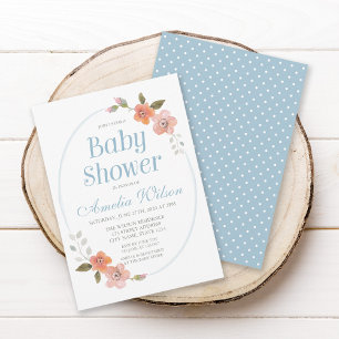 Delikate Blumenblauer Babydusche Einladung