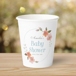 Delikate Blumenblauer Babydusche Papiertüten Pappbecher