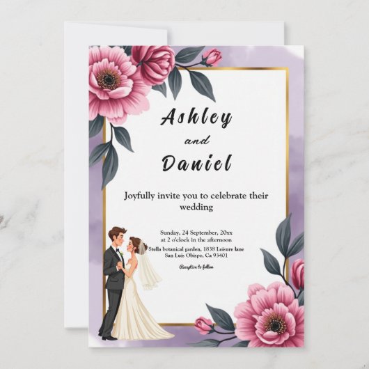 Delikate Blumenbrille und Groomehe Einladung (Vorderseite)