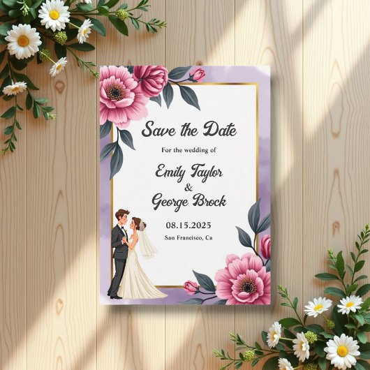 Delikate Blumenbrille und Groomehe Save The Date