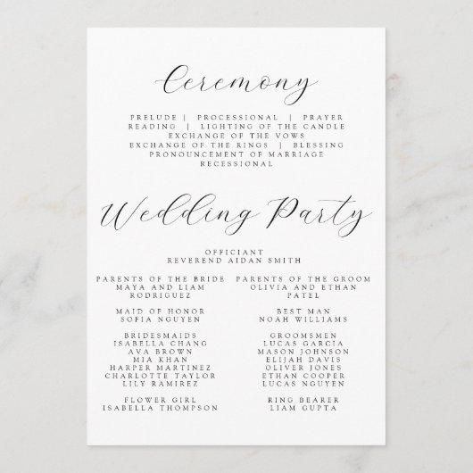 Delikate Blumenhochzeit Programm (Rückseite)