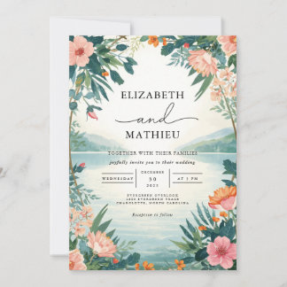 Delikate Blumenlandschaft Hochzeit Einladung