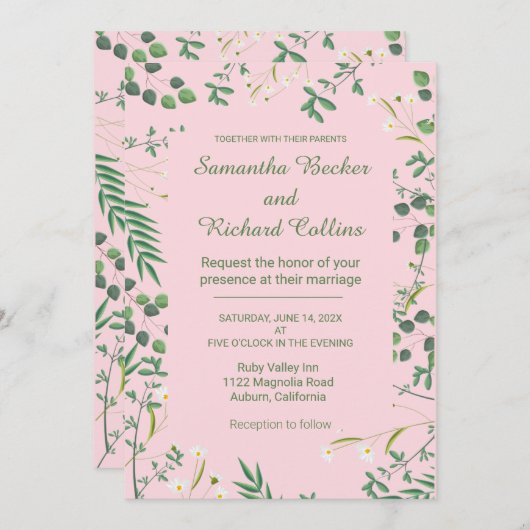 Delikate Blumenrinde Einladung (Vorne/Hinten)