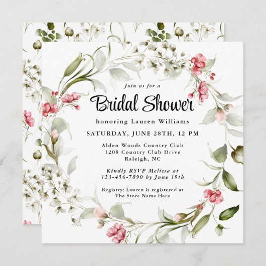 Delikate Blüten Wasserfarbenes Brautparty Einladung (Vorne/Hinten)