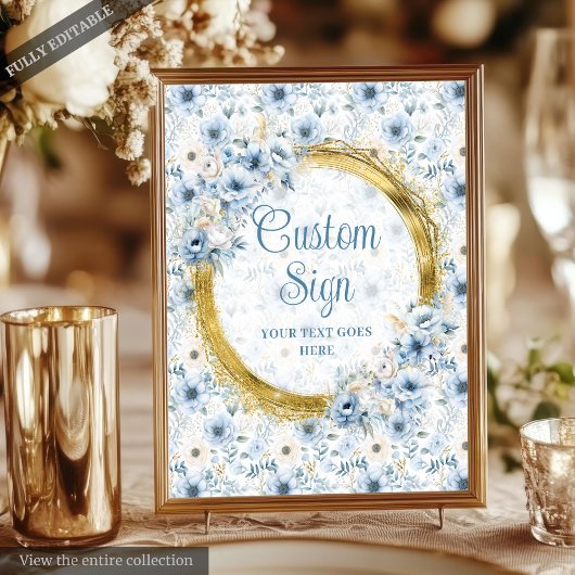 Delikate Bohemische Dusty Blue Gold Hochzeit kunde Poster