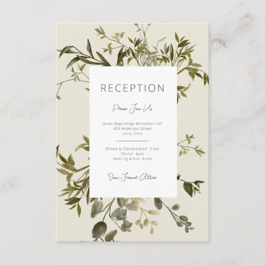 Delikate Boho Greenerity Hochzeitsempfang Begleitkarte (Vorderseite)