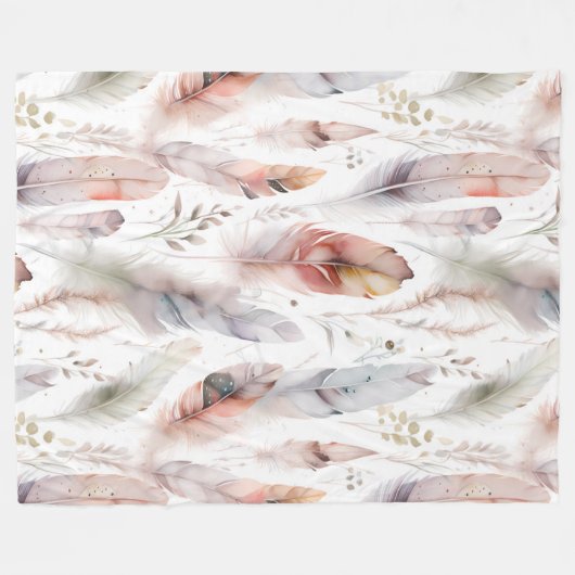 Delikate Boho Wasserfarbenfedern Muster Fleecedecke (Vorderseite (Horizontal))