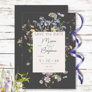 Delikate Boho Wildblumen Charcoal Wedding Save The Date