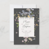Delikate Boho Wildblumen Charcoal Wedding Save The Date (Vorderseite)