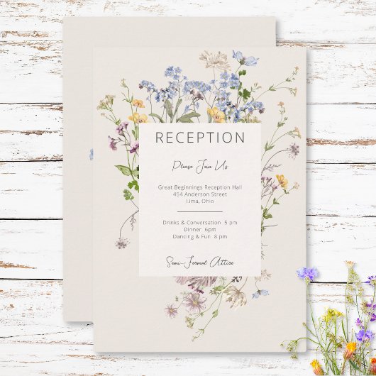 Delikate Boho Wildblumen Cream Empfang Hochzeit Begleitkarte