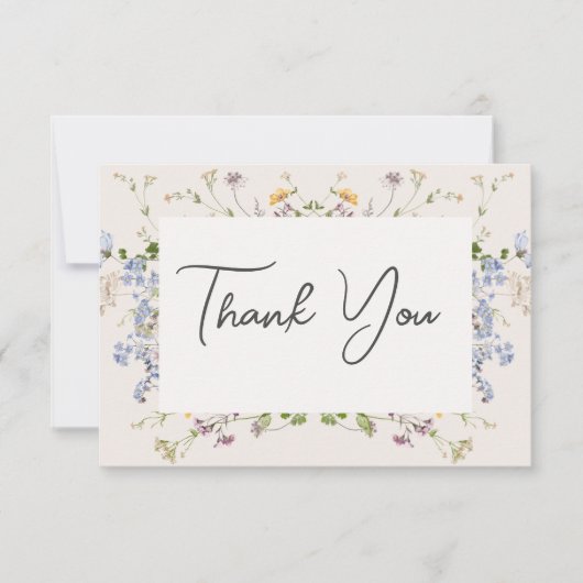 Delikate Boho Wildblumen Cream Wedding Dankeskarte (Vorderseite)