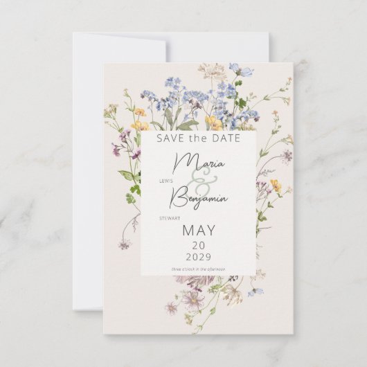 Delikate Boho Wildblumen Cream Wedding Save The Date (Vorderseite)