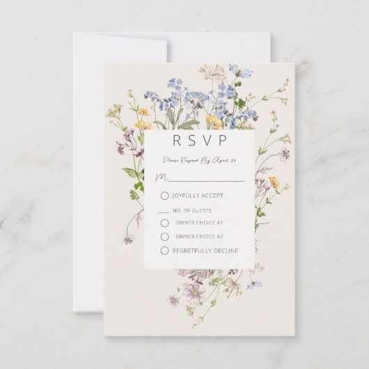 Delikate Boho-Wildblumen Creme Response Card RSVP Karte (Vorderseite)