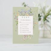 Delikate Boho Wildblumen Grüne Hochzeit RSVP Karte (Stehend Vorderseite)