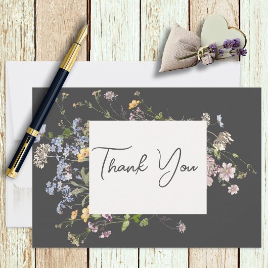 Delikate Boho Wildblumen Kohle Danke Karte
