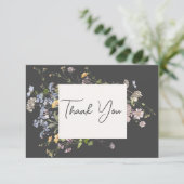 Delikate Boho Wildblumen Kohle Danke Karte (Stehend Vorderseite)