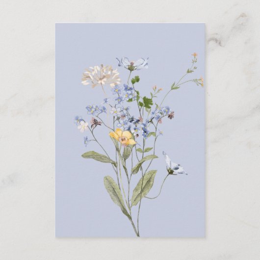 Delikate Boho Wildblumen Periwinkle Empfang Begleitkarte (Rückseite)