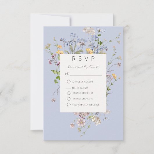 Delikate Boho Wildblumen Periwinkle Wedding RSVP Karte (Vorderseite)