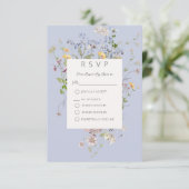 Delikate Boho Wildblumen Periwinkle Wedding RSVP Karte (Stehend Vorderseite)
