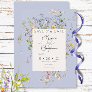 Delikate Boho Wildblumen Periwinkle Wedding Save The Date