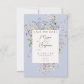 Delikate Boho Wildblumen Periwinkle Wedding Save The Date (Vorderseite)