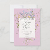 Delikate Boho Wildblumen Pink Wedding Save The Date (Vorderseite)