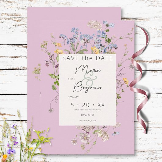 Delikate Boho Wildblumen Pink Wedding Save The Date