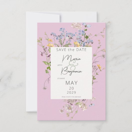 Delikate Boho Wildblumen Pink Wedding Save The Date (Vorderseite)