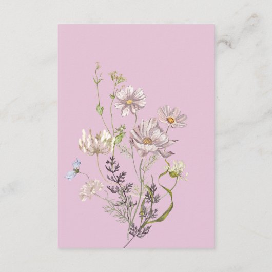 Delikate Boho Wildblumen Rosa Details Hochzeit Begleitkarte (Rückseite)