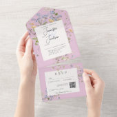 Delikate Boho-Wildblumen Rosa QR-Code All In One Einladung (Abreißen)
