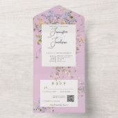 Delikate Boho-Wildblumen Rosa QR-Code All In One Einladung (Innen Boden)