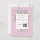 Delikate Boho-Wildblumen Rosa QR-Code RSVP Karte (Vorderseite)